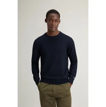 Pánský svetr SVETR WOOLRICH LOGO COTTON CREWNECK MELTON BLUE