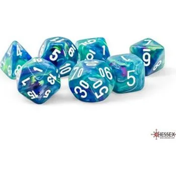 Příslušenství k deskovým hrám Chessex Sada 7 mega kostek Chessex - Festive leknínová a bílá - 22546