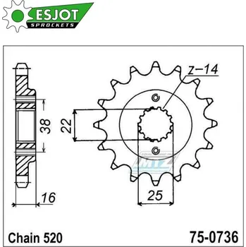 Řetězová sada pro motocykl Kolečko řetězové (pastorek) 0736-14zubů ESJOT 50-32082-14 - Ducati 400 Scrambler + 600 Monster+620 Multistrada+695 Monster+696 Monster+748+750 Monster + 797 Monster+800 Monster+800 Scrambler+800SS+851 DUCATI Monster 750 Dark 1999-2002
