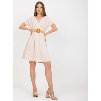 Dámské šaty Stylové béžové šaty s krátkým rukávem CA-