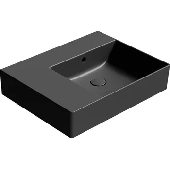 Umyvadlo GSI KUBE X keramické umyvadlo 60x47cm, s odkládací plochou vlevo, bez otvoru, černá mat