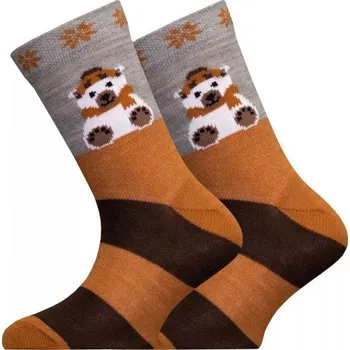 Dětské merino ponožky s medvědem hnědé 31-33