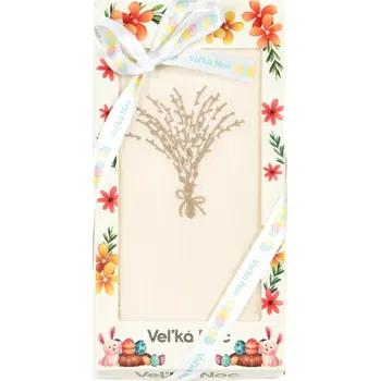 Utěrka Utěrka KIARA VELIKONOCE 06 vaflová vyšívaná, dárkové balení, kočičky vrby na smetanové, 1 kus 50x70cm