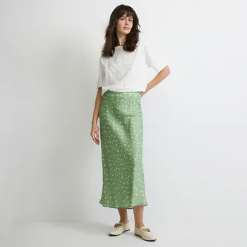 Dámská sukně Reserved - Saténová midi sukně - bledá zelená - 996EV-07X - 996EV-07X-L