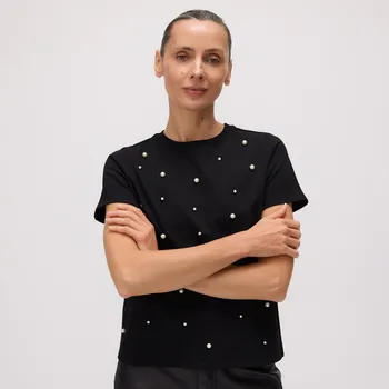 Dámské tričko Reserved - Tričko s imitací perel - černý - 960ED-99X - 960ED-99X-XL