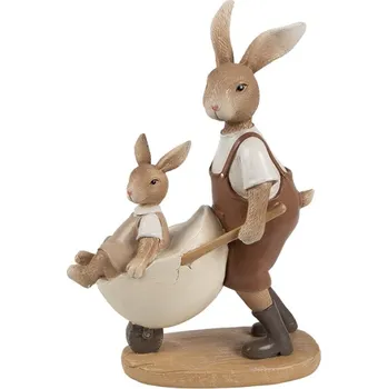 Velikonoční dekorace farmářský králík se synem a vozíkem z vajíčka – 15x7x21 cm