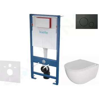 Klozet kielle Set předstěnové instalace, klozetu Oudee, sedátka softclose a tlačítka Gemini IV, matná černá 30505SS72