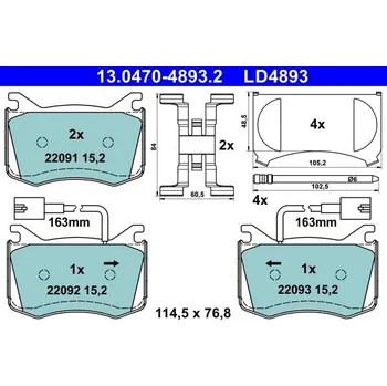 Brzdová destička Sada brzdových destiček, kotoučová brzda ATE 13.0470-4893.2