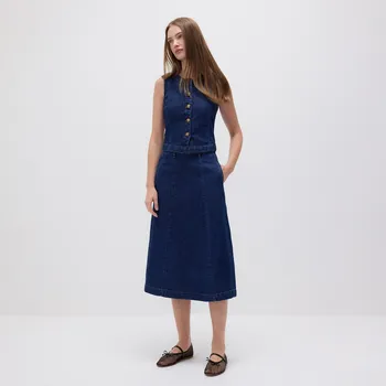 Dámská sukně Reserved - Džínová midi sukně - tmavomodrá - 205EU-59X - 205EU-59X-S