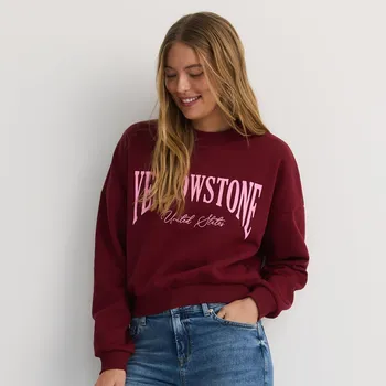 Dámská mikina Reserved - Mikina oversized s potiskem - hnědá - VG104-83X - VG104-83X-S