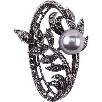Brož B-TOP Vintage oválná brož s větvičkami a šedou perlou