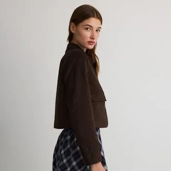 Dámský kabát Reserved - Bunda z umělého semiše - tmavě hnědá - 391FM-89X - 391FM-89X-L