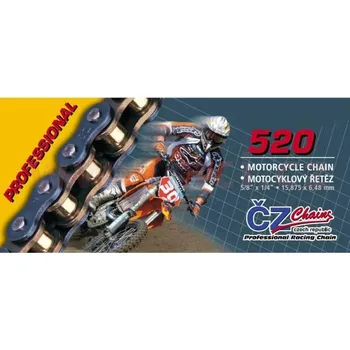 Řetězová sada pro motocykl řetěz 520M, ČZ - ČR (barva černá, 118 článků vč. rozpojovací spojky CLIP)