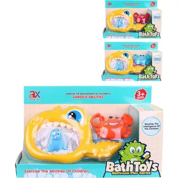 Rybář set síťka + 2 stříkací zvířátka do vany do vody 3 barvy plast