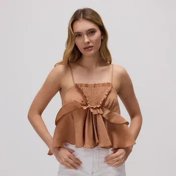 Dámské tričko Reserved - Krátký top z modalu - broskvová - 558FB-24X - 558FB-24X-XL