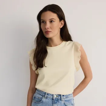 Dámské tričko Reserved - Halenka s dekorativní vsadkou - tělová - 837DJ-02X - 837DJ-02X-XS