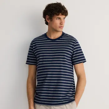 Pánské oblečení Reserved - Pruhované tričko regular - tmavomodrá - 140EG-59P - 140EG-59P-M