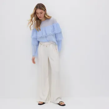 Dámské kalhoty Reserved - Volné kalhoty s ozdobným řetízkem - krémová - VQ997-01X - VQ997-01X-S