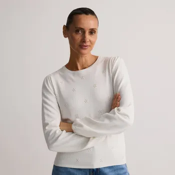 Dámský svetr Reserved - Svetr s ozdobnými aplikacemi - krémová - ZR694-01X - ZR694-01X-M