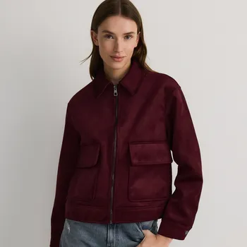 Dámský kabát Reserved - Krátká bunda oversized - mahagonová - ZR669-93X - ZR669-93X-M