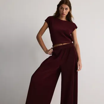 Dámské kalhoty Reserved - Široké kalhoty s proužkem - hnědá - 8729B-83X - 8729B-83X-XL