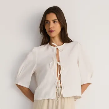 Dámská halenka Reserved - Halenka z lněné směsi - bílá - 549EI-00X - 549EI-00X-XS