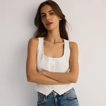 Reserved - Vypasovaná vesta s lnem - bílá - 284CZ-00X - 284CZ-00X-XXL