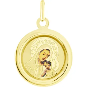 Přívěsek GEMMAX Kulatý zlatý přívěsek Madonka s dítětem – barevný akrylový potisk – zlatý šperk ryzosti 585/1000 v Dárkovém balení s Certifikátem GUPYN-02428
