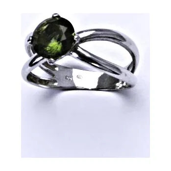 Prsten Stříbrný prsten přírodní vltavín - T1265 8 mm (Stříbrný prsten s vltavínem 8 mm)