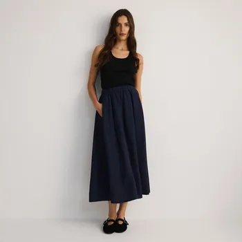 Dámská sukně Reserved - Sukně s&nbsp;vysokým obsahem lnu - tmavomodrá - 562EI-59X - 562EI-59X-S