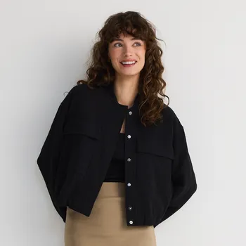 Dámský kabát Reserved - Bavlněná bomber bunda - černý - ZR691-99X - ZR691-99X-S