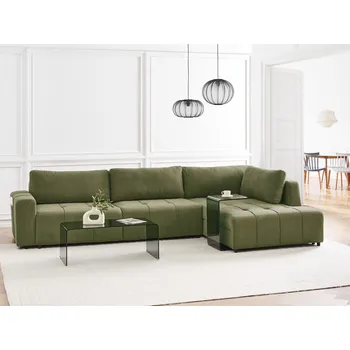 Pohovka 4místná rohová rozkládací pohovka levostranná zelená látka s úložným prostorem hustě polstrovaný nábytek do obývacího pokoje moderní styl Beliani