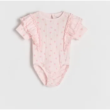 Dívčí tričko Reserved - Bavlněné body s volánky - pastelově růžová - 4445S-03X - 4445S-03X-110