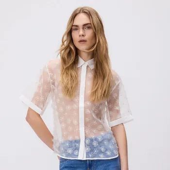 Pánská košile Reserved - Průhledná košile s aplikacemi - bílá - 510EN-00X - 510EN-00X-L