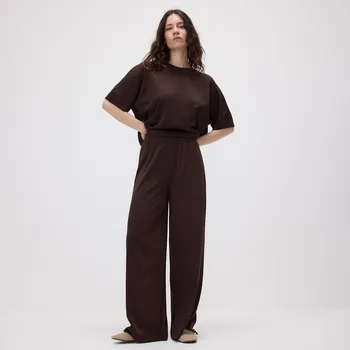 Reserved - Volné kalhoty s viskózou - tmavě hnědá - YU027-89X - YU027-89X-M