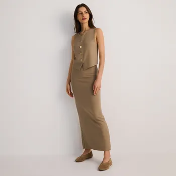 Dámská sukně Reserved - Žerzejová sukně z viskózové směsi - béžová - XD193-08X - XD193-08X-XL