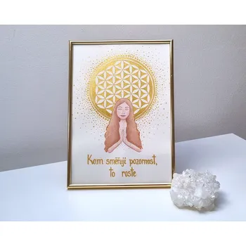 Autorská malba Kam směřuji pozornost, Květ života (posvátná geometrie) Originální malba - symbol posvátné geometrie