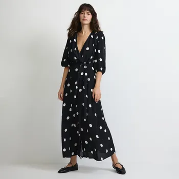 Dámské šaty Reserved - Maxi šaty s vázáním v pase - černý - 456GS-99X - 456GS-99X-XL