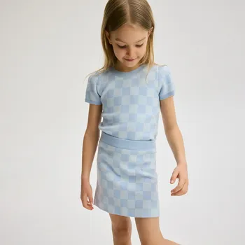 Dívčí svetr Reserved - Žerzejová sukně z viskózové směsi - bleděmodrá - 249DB-05X - 249DB-05X-146