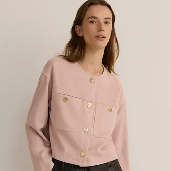 Dámský kabát Reserved - Zkrácená bunda z umělého semiše - pastelově růžová - YH574-03X - YH574-03X-XXL