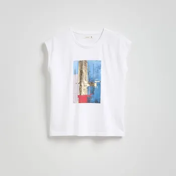 Dámské tričko Reserved - Bavlněné tričko s potiskem - bílá - ZS473-00C - ZS473-00C-XXL