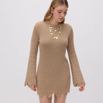 Dámské šaty Reserved - Žerzejové mini šaty - zlatý - YR617-GLD - YR617-GLD-M