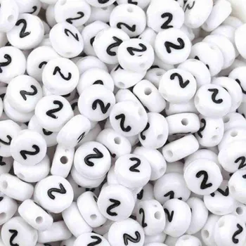Dětské navlékací korálky Pro Háčkování Korálek - bílá lentilka s číslem 2, 10 ks