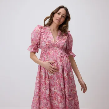 Dámské šaty Reserved - Vzorované šaty z bavlny - růžová - 868EH-30X - 868EH-30X-XS