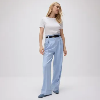 Reserved - Kalhoty s širokými nohavicemi a páskem - světle modrá - 1084P-50X - 1084P-50X-S