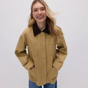 Dámský kabát Reserved - Bunda oversize s kontrastním límcem - béžová - 9324H-08J - 9324H-08J-S