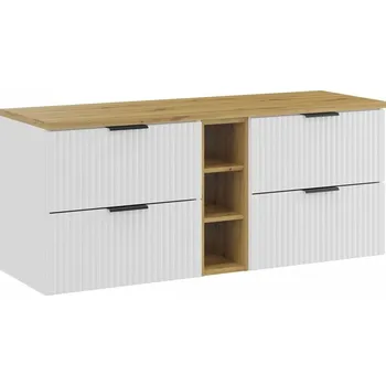 Policová skříň Závěsná skříňka pod umyvadlo Casad s deskou 140 cm bílá/dub artisan