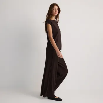 Dámské kalhoty Reserved - Široké kalhoty s proužkem - tmavě hnědá - 8729B-89X - 8729B-89X-XL