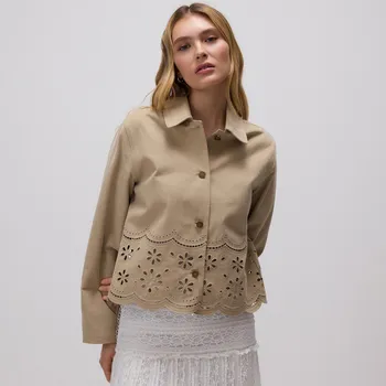 Dámský kabát Reserved - Bavlněná bunda se vzorem - béžová - 0973P-08X - 0973P-08X-S