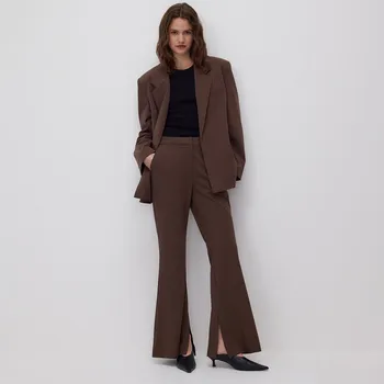 Dámské kalhoty Reserved - Zvonové kalhoty s viskózou - kávová - 286FT-84X - 286FT-84X-M